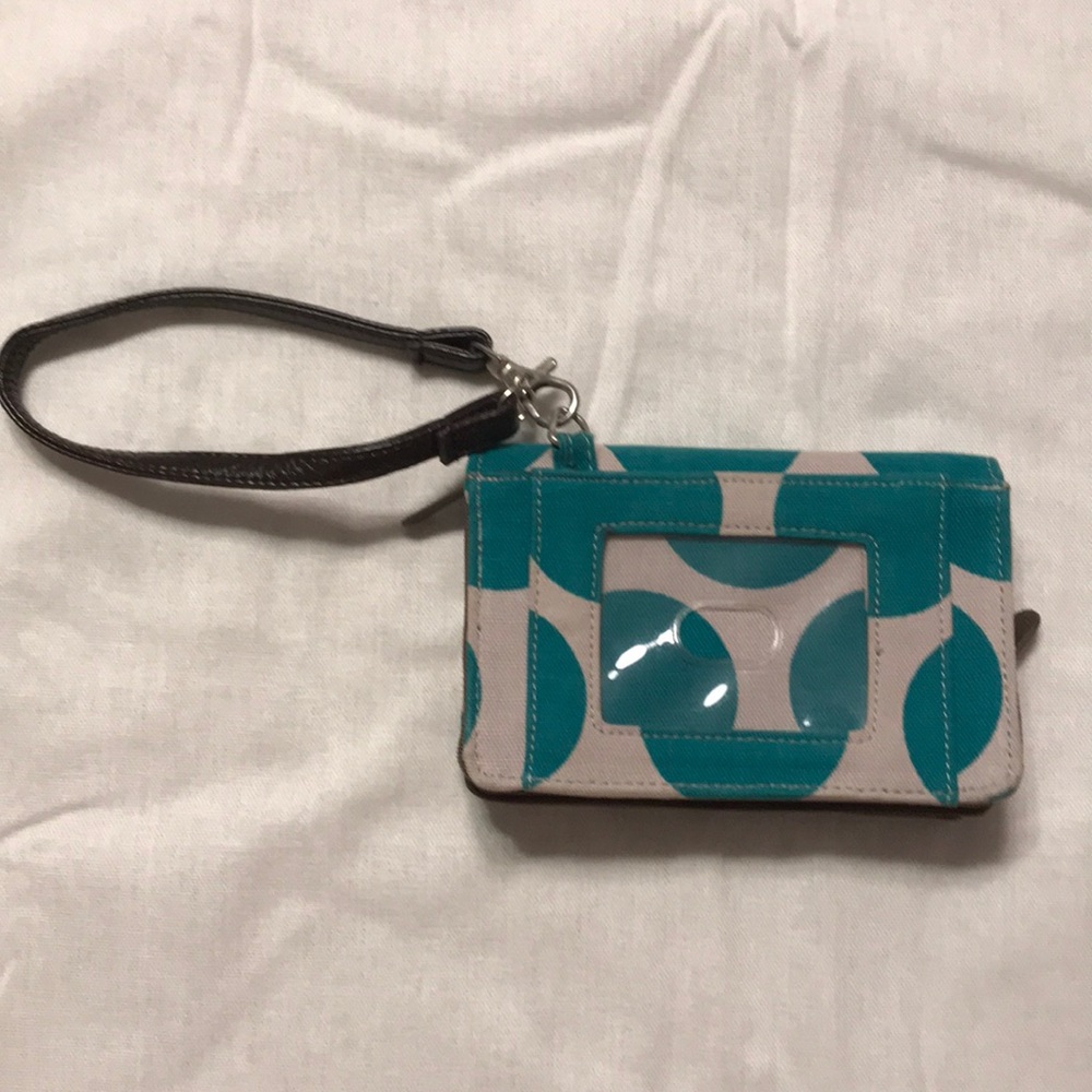 Blue polka dot wristlet